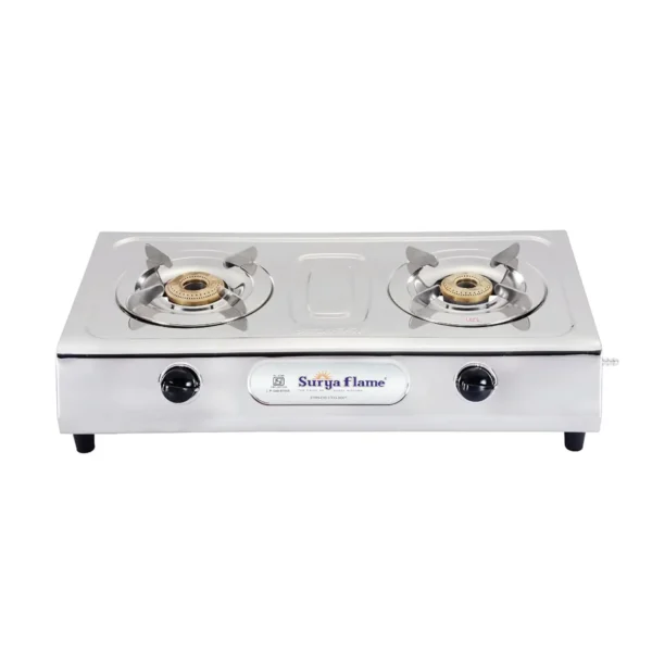 Diamond Gas Stove 2 Brass Burner Stainless Steel LPG Chulha Manual Ignition