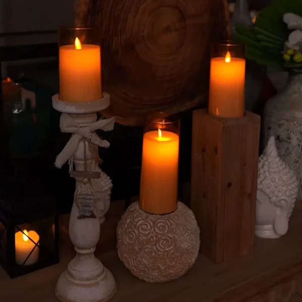 Flameless LED Candles AA Battery Powered with Golden Acrylic Fiber Glass with Remote - Image 3