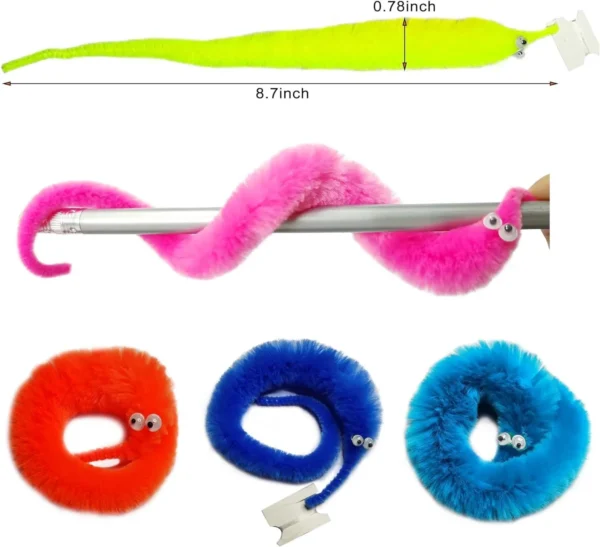 2Pack Fuzzy Worm Toys with Big and Small Sizes Mixed Fuzzy Worms on Strings Trick Toys