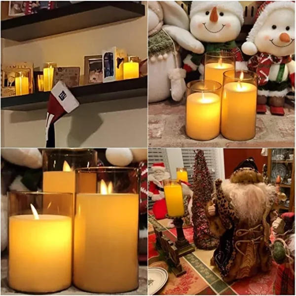 Flameless LED Candles AA Battery Powered with Golden Acrylic Fiber Glass with Remote - Image 5