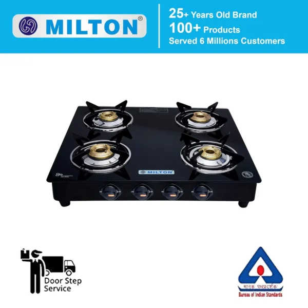 Air 4B 4 Burner Black Manual Ignition Glass Top Gas Stove - Image 5