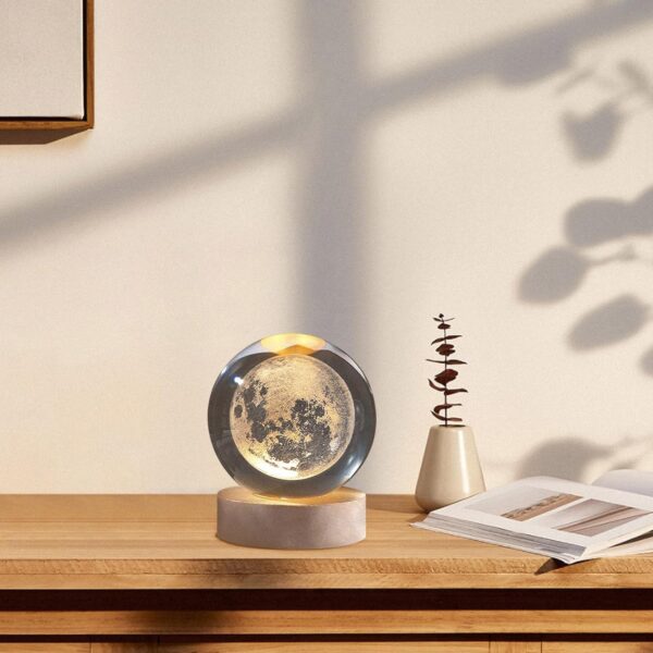 3D Crystal Ball,Night Lamp,Creative Engraved Crystal Ball Night Light, USB Table LED Wooden Crystal Ball for Home Office Decoration - Image 4