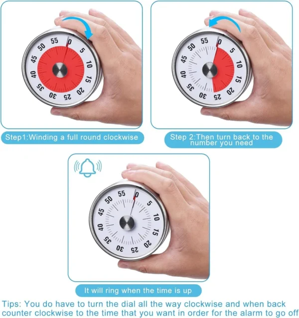 Mechanical Alarm (Timer Mechanical Kitchen Timers Magnetic Visual Timer for kids) - Image 4