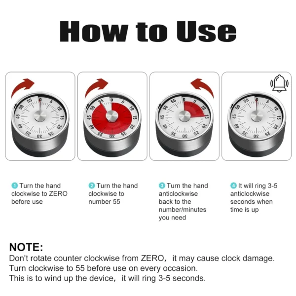 Mechanical Alarm (Timer Mechanical Kitchen Timers Magnetic Visual Timer for kids) - Image 8