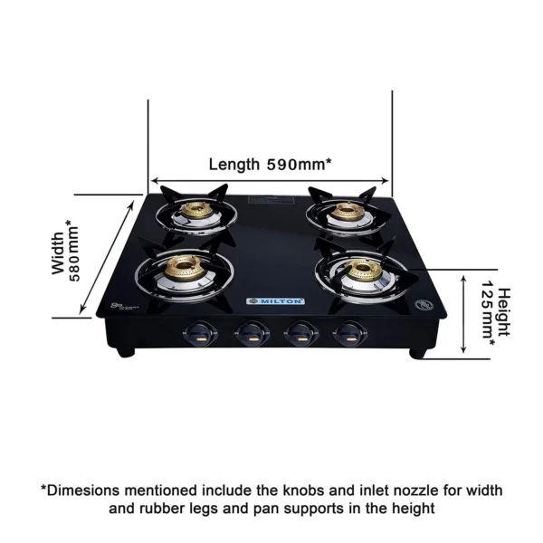 Air 4B 4 Burner Black Manual Ignition Glass Top Gas Stove - Image 4