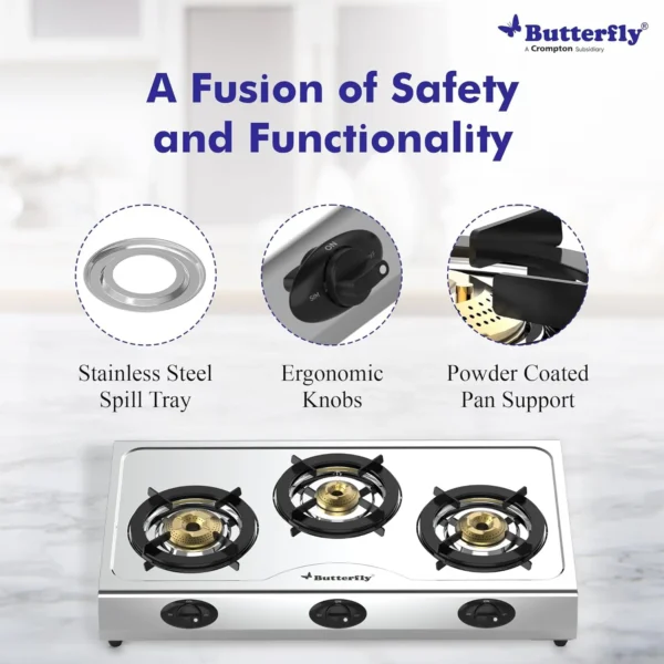 LPG Smart 3B Stainless Steel Lpg Open Gas Stove, Silver - Image 4