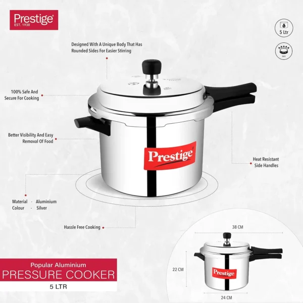 Drippless 5L Virgin Aluminium Precision Weight Valve Outer Lid Pressure Cooker - Image 2