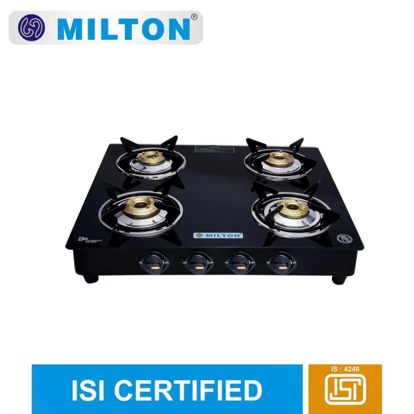 Air 4B 4 Burner Black Manual Ignition Glass Top Gas Stove - Image 2