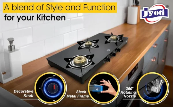 Air 3B 3 Burner Gas Stove | Heavy Brass Burners - Image 3
