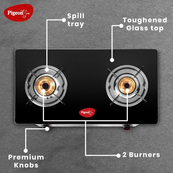 Grand 2B Stovekraft Favourite Glass Top 2 Burner Gas Stove, Manual Ignition (Black) - Image 6