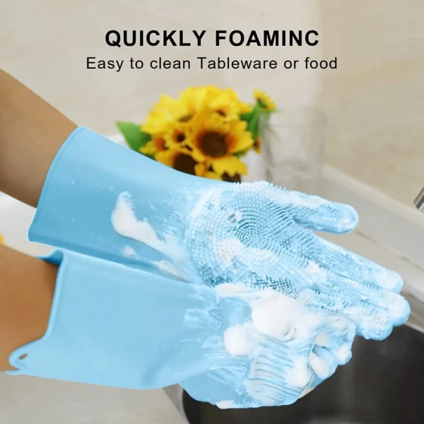 Heavy Duty Silicone Hand Gloves for Dishwashing, Utensil Cleaning - Image 3