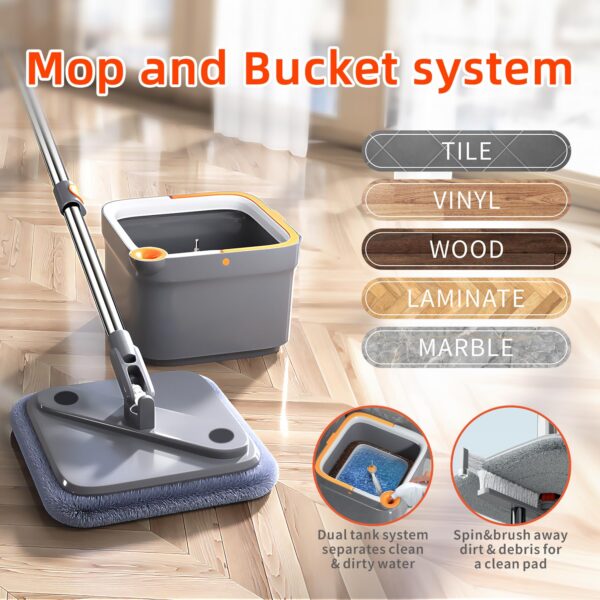Spin Mop and Bucket Set with Self Separation Dirty and Clean Water System - Image 6