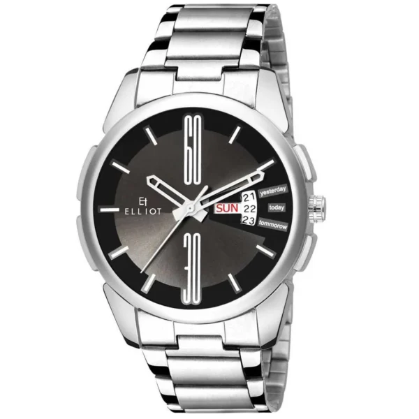 Elliot Aristocrat XII Series Black Dial Analog Day Date Function Metal Chain Wrist Watch For Men With PUSH Button Lock