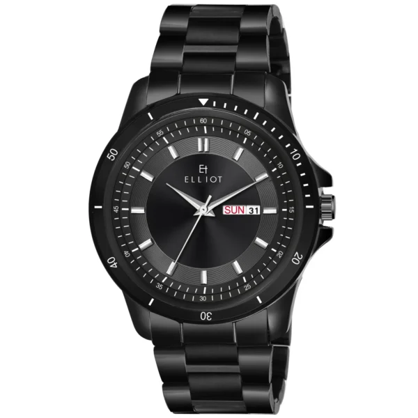Elliot Elite Black Dial Analog Brass Chain Wrist Watch For Men With PUSH Button Lock