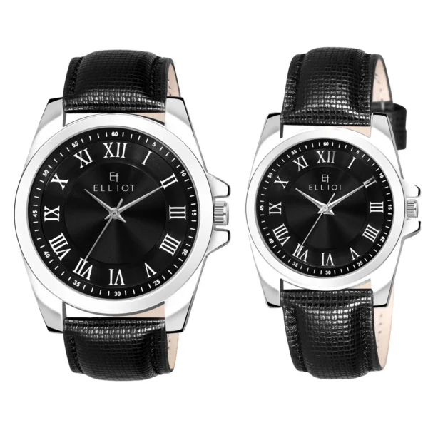 Elliot Black Dial Analog Leather Strap Wrist Watch For Men & Women